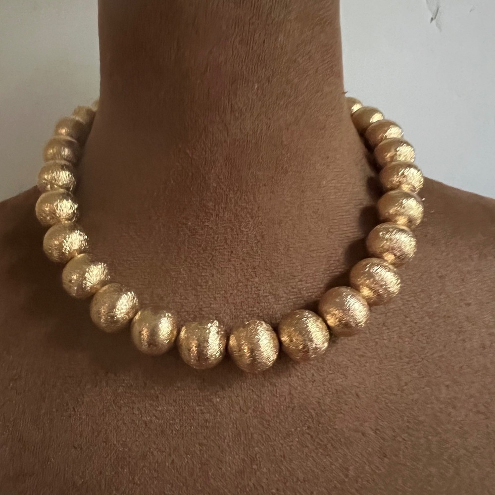 Vintage Textured Gold Tone Chunky Ball Bead Statement Necklace 16-19 Inch Size L